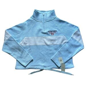 Relaxx Ice Blue Quarter-Zip Fleece Crop Sweatshirt Tie Waist Top NWT Medium